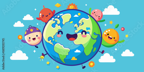 Happy earth and friends celebrating together