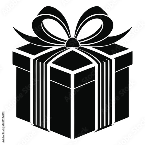 Monochrome isometric gift box with a detailed ribbon and bow present