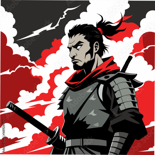 A brave fantasy knight woman with a sword and shield illustration