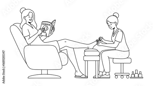 Woman receiving a relaxing pedicure treatment from a professional nail technician in a salon setting