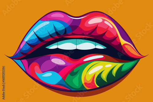 Vibrant colorful lips with a bold abstract design