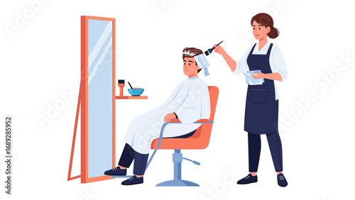 Professional hairstylist carefully cuts and styles a client s hair in a modern salon setting with a mirror