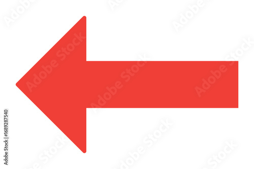 Long isolated red arrow icon on white background. Left direction arrow icon. Straight red long arrow on white background. 