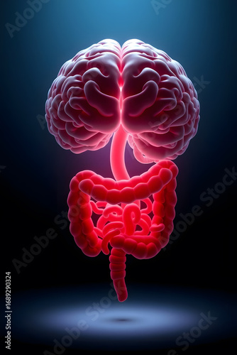3D Brain-Gut Microbiome Interaction, mind-body, health, medicine, dark background