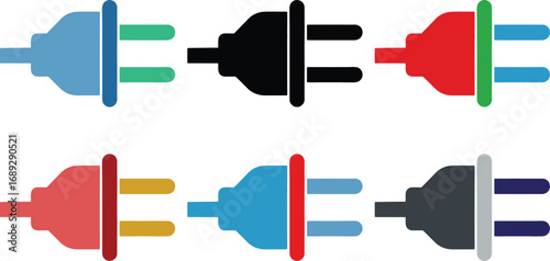 Color electric plugs and sockets silhouette