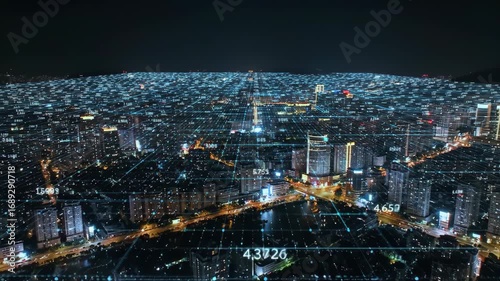 Wallpaper Mural Data Visualization of Urban Cityscape at Night with Digital Overlay Torontodigital.ca