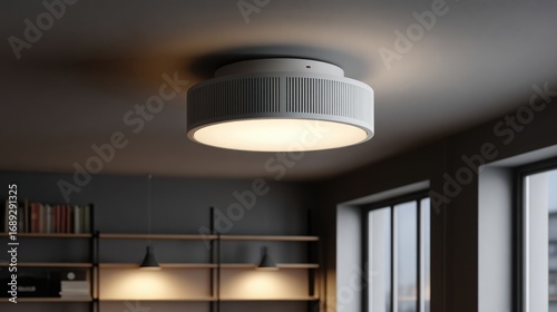 Innovative Ceiling-Mounted Ambient Sensor Hub with Soft White Light Ring Enhancing Smart Home Automation and Modern Living Spaces