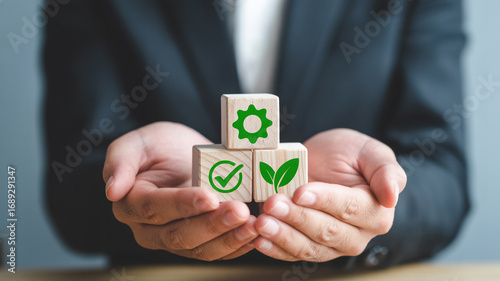 Sustainable business practices concept showing eco friendly and responsible corporate governance model process