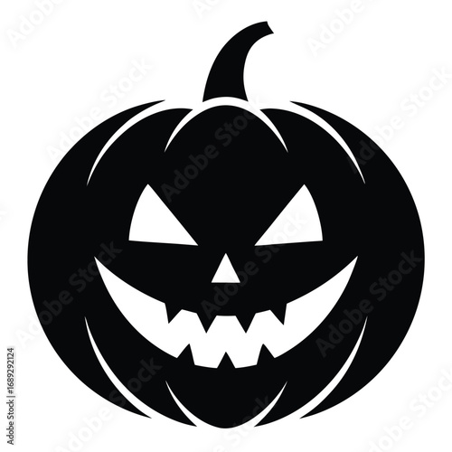 Black Silhouette of a Happy Halloween Jack O Lantern with Wide Grin Keywords: halloween, pumpkin, jack