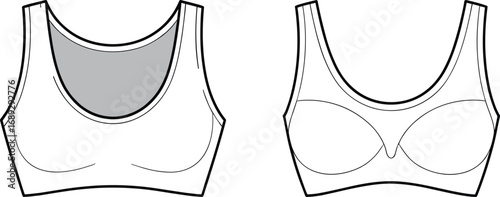 Sports bra technical fashion flat sketch vector illustration. Lingerie design template for apparel manufacturing