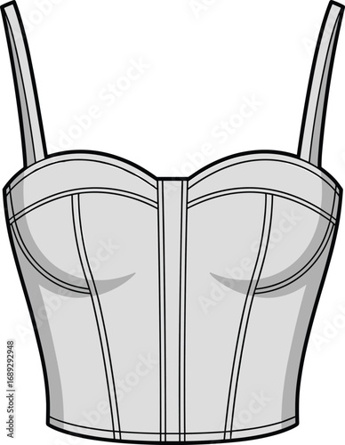Fashion design technical flat sketch of a corset bustier top. Vector garment template for apparel illustration