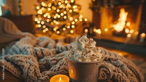 A cozy living room during Christmas,