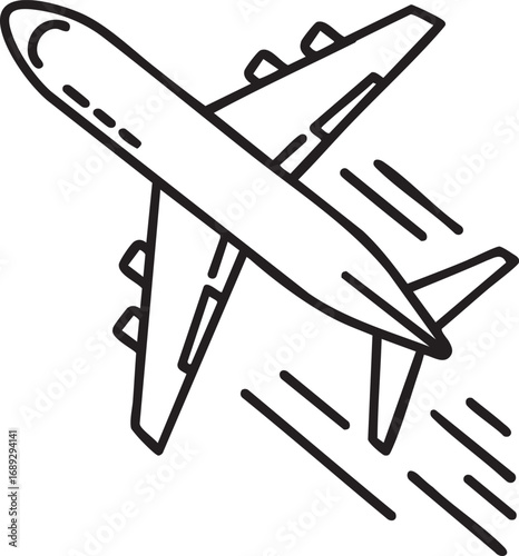 Airplane Taking Off - Line Art Illustration | Passenger Plane Taking Off | Modern Aircraft Takeoff Illustration | Airplane Flight Icon.