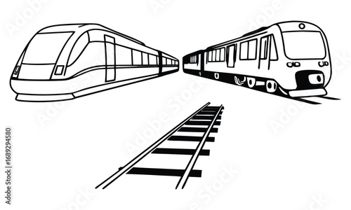 black and white trains on tracks clip art preview