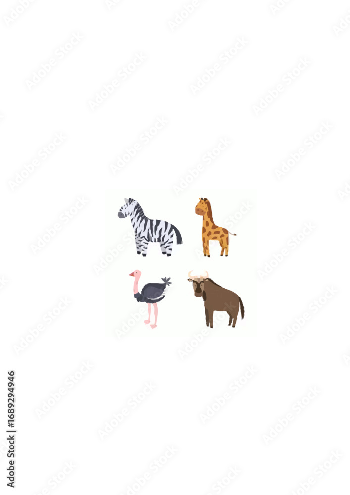 Fototapeta premium Set of african safari animals ostrich.ai