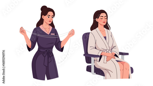 Two diverse women posed in professional attire demonstrating communication and seated professionalism