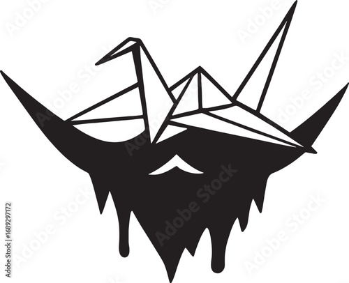 Origami crane beard black and white graphic for no shave november