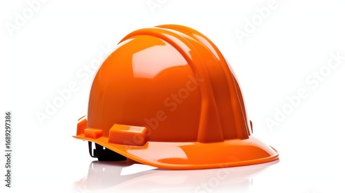 A bright orange construction helmet with a white background