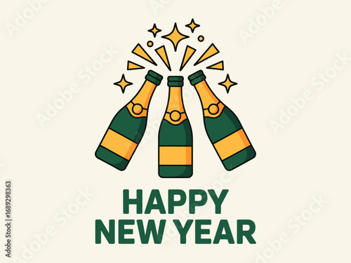 Happy New Year Champagne Celebration Illustration