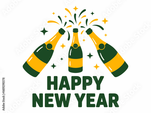 Happy New Year Champagne Celebration Illustration