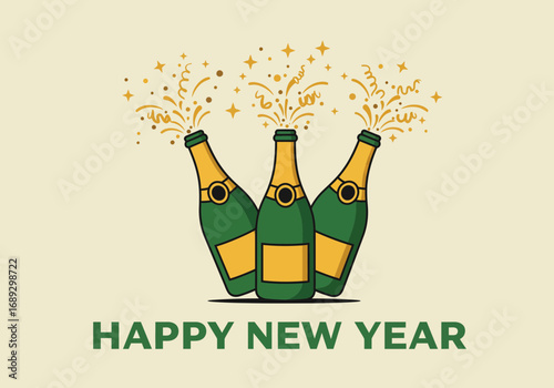 Happy New Year Champagne Celebration Illustration