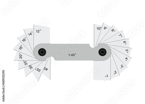 Stainless steel angle gauge set 1 to 45 degrees – precision measuring tool vector illustration.