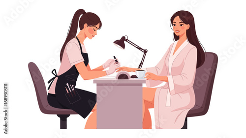 Professional manicurist carefully applying nail polish to a client s hand in a salon setting