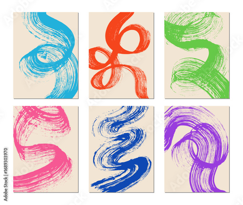 Set of abstract backgrounds. Colorful brush strokes, patterns, posters, cover.	
