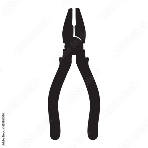 Black silhouette of combination pliers isolated on a white background for a clean graphic design element