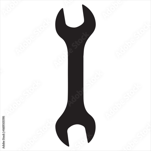 Simple black silhouette of a double open end wrench isolated on a clean white background