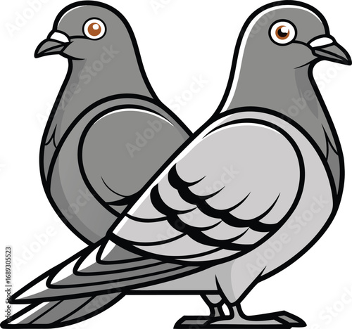 Two gray pigeons standing side by side bird birds