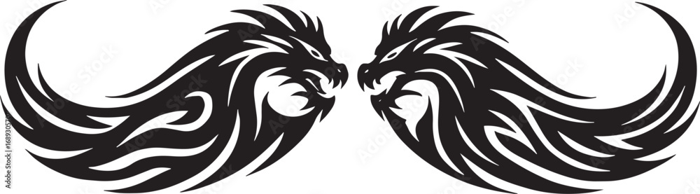 Obraz premium Tribal dragon moustache black and white tattoo design