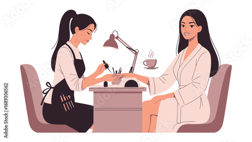 Skilled nail technician carefully applying polish to a client s hand in a salon setting