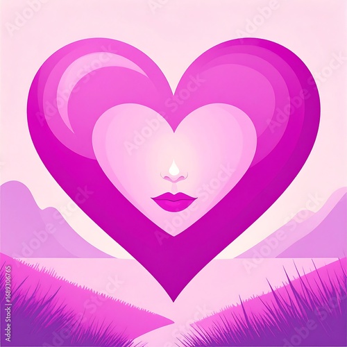 Heart-shaped face over landscape