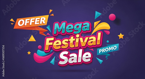 Colorful Mega Festival Sale Logo Design Vector Illustration, Advertising, Promo, Offer banner