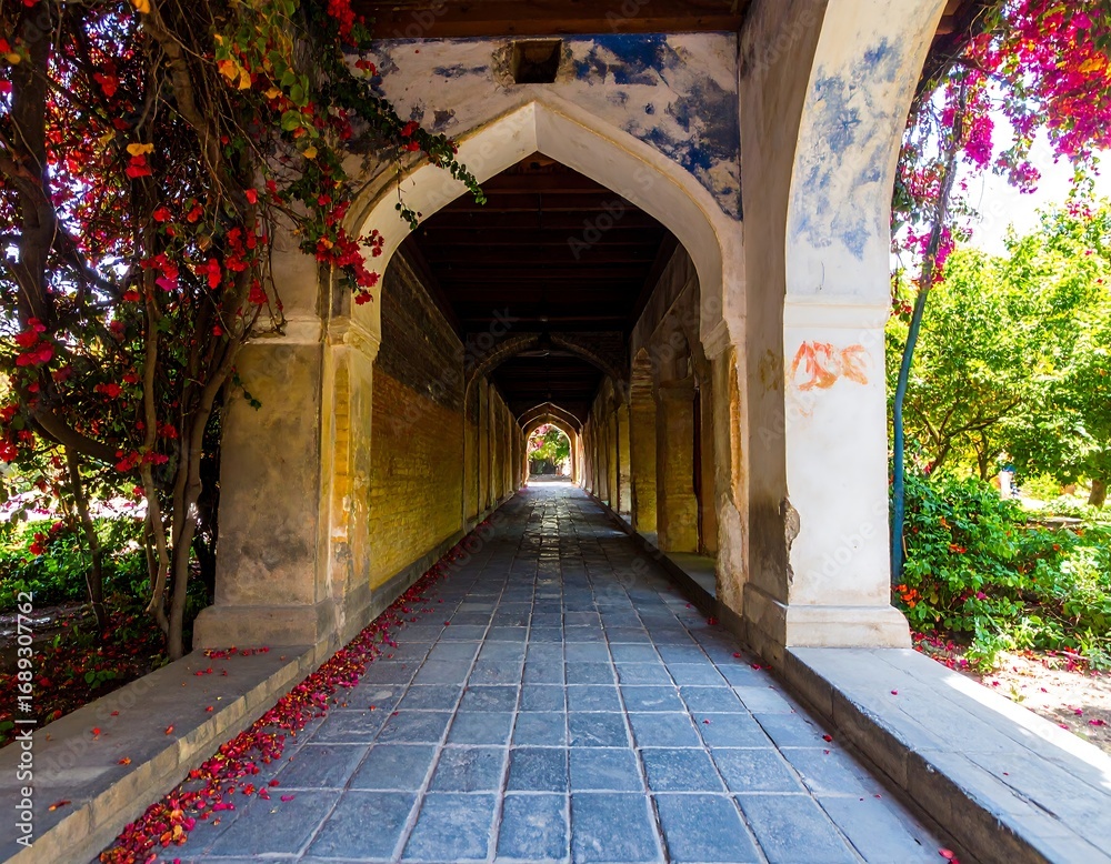 Fototapeta premium Old archway path through garden