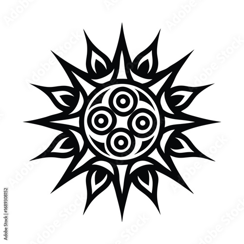 Stylized Tribal Sun Symbol Silhouette Vector Design for Tattoo or Emblem Illustration eps