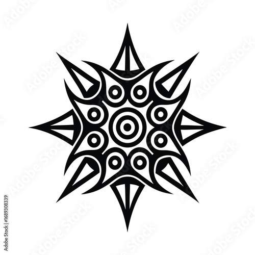 Abstract Star Design with Circular Center - Sharp Edges and Bold Black Silhouette