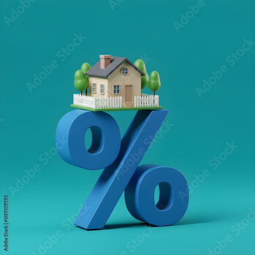 Real estate interest rates concept with miniature house on a percentage sign, home loan savings