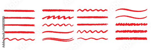 Chalk line underline brush set. Hand drawn crayon and pencil stroke with chalk texture and grunge mark for kid chalkboard design. Doodle border crayon underline in sketch style. Vector illustration