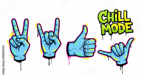 Graffiti style hand gestures set flat vector illustration