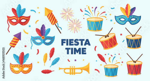Flat vector festive carnival elements set