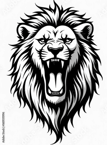 Lion's Roar: Witness the raw power of a lion, rendered in a dynamic illustration. The image captures the regal ferocity, showcasing the magnificent mane and open mouth.