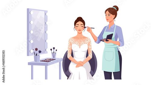 Bride receiving professional makeup application before her wedding day ceremony