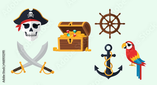 Pirate Icons Flat Vector Set Adventure Symbols