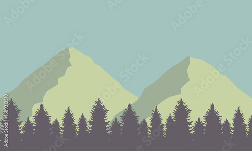 Illustration of a Panorama of Mountains with Trees
