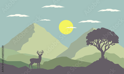 Illustration of a Panorama of Mountains with Trees