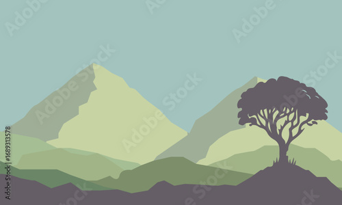 Illustration of a Panorama of Mountains with Trees