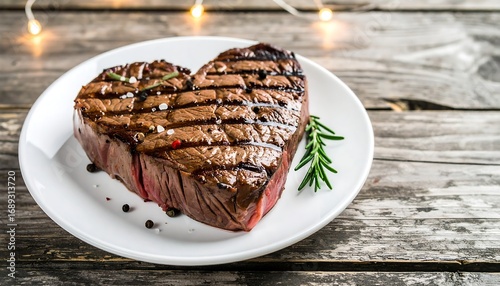 Heart-shaped grilled steak on a plate