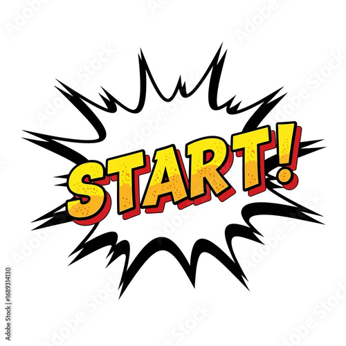 Comic Book Style "Start!" Word with Explosion Effect